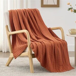 Cotton Muslin Blanket 6 Layer Lightweight Breathable Throw Couch Bed Orange